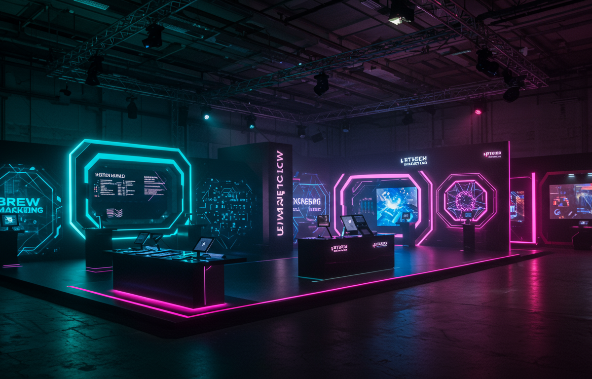 Futuristic experiential marketing installation with AR and LED walls