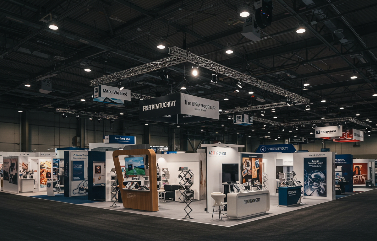 Multiple trade show booths on convention center floor