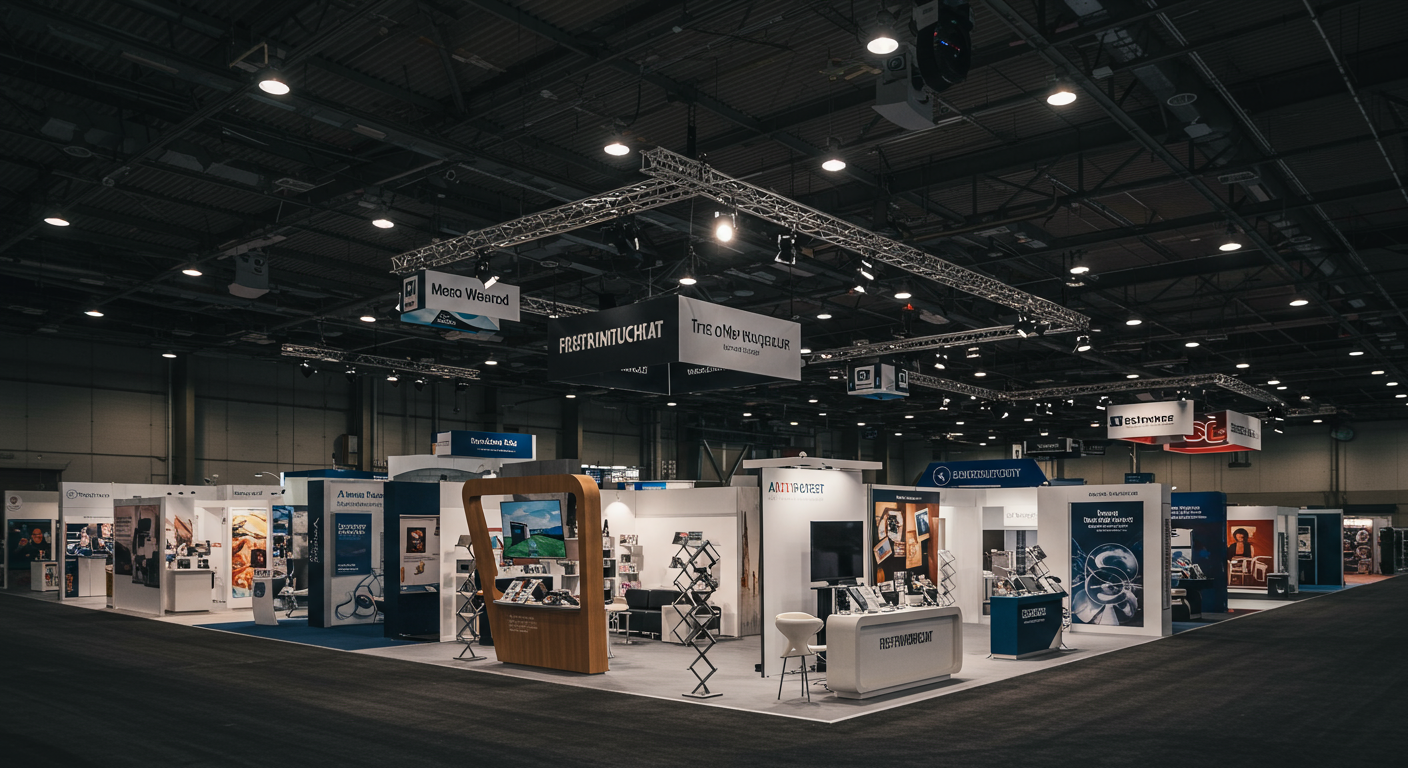 Multiple trade show booths on convention center floor
