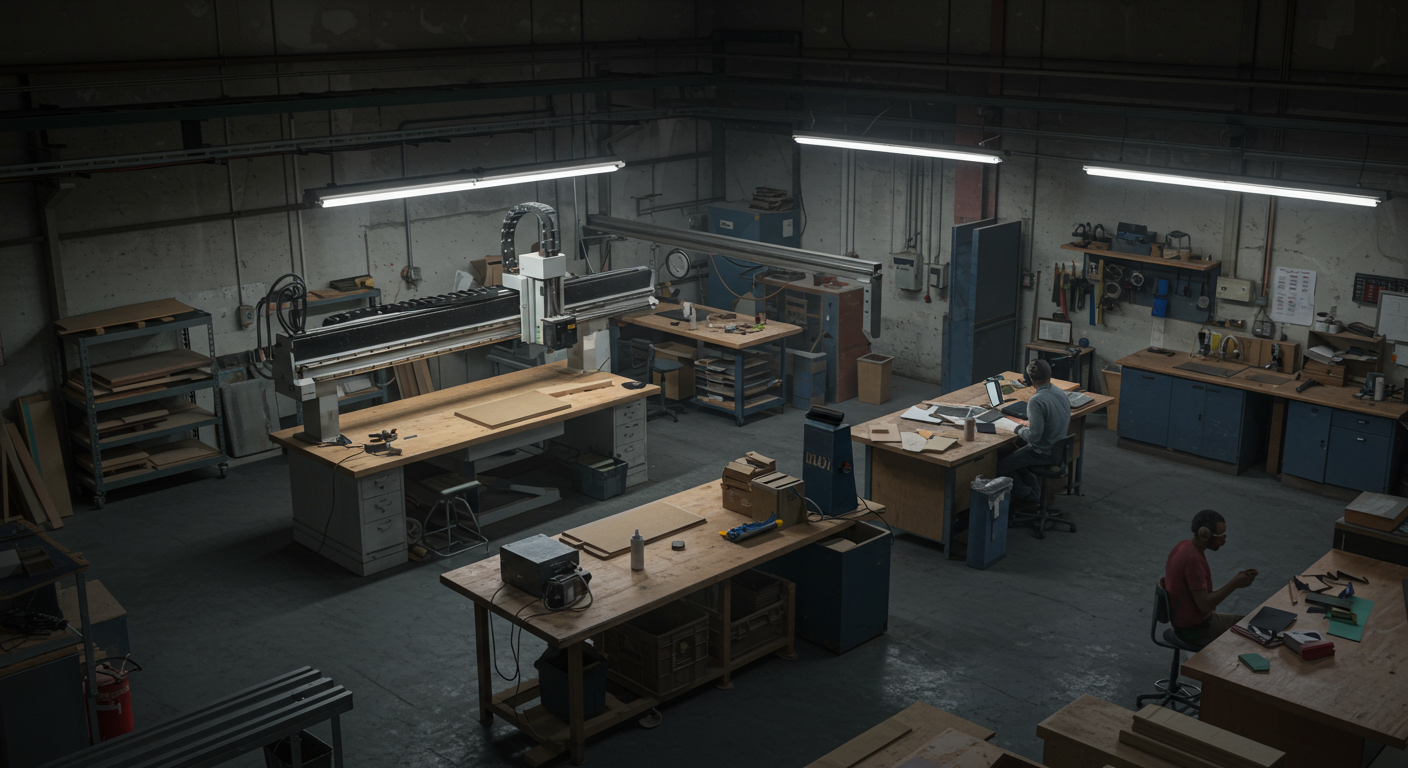 Event fabrication workshop showing multiple disciplines