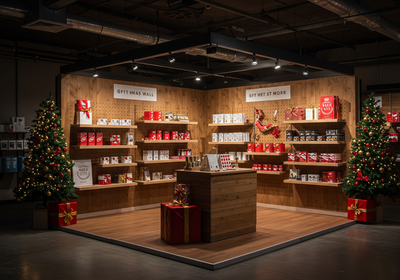 Primark holiday pop-up shop with gift wall and photo moment