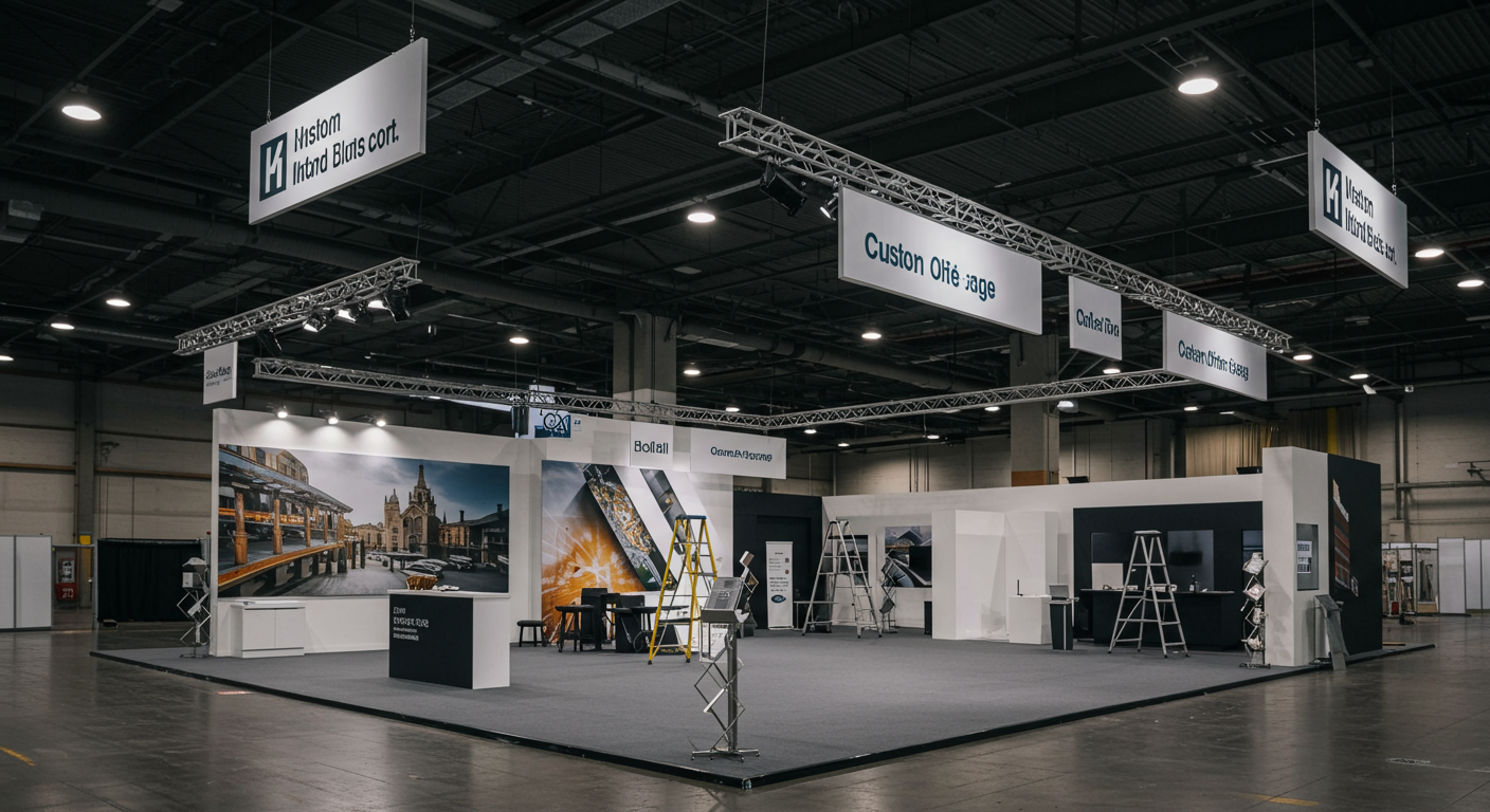 Custom trade show island exhibit on convention floor