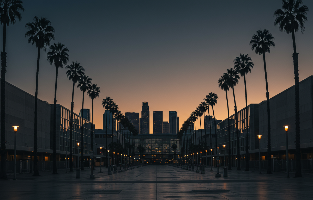 Los Angeles Convention Center with palm trees