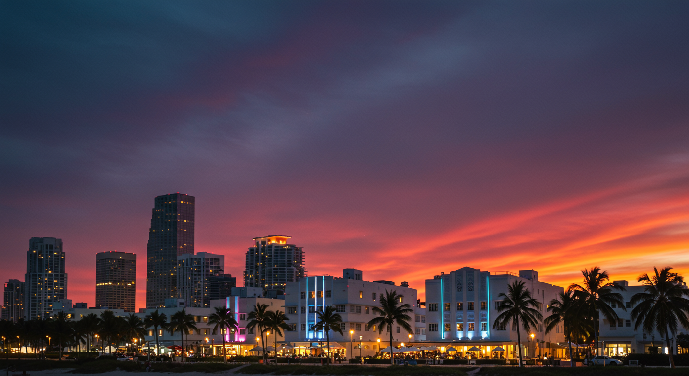 Miami Beach skyline at sunset