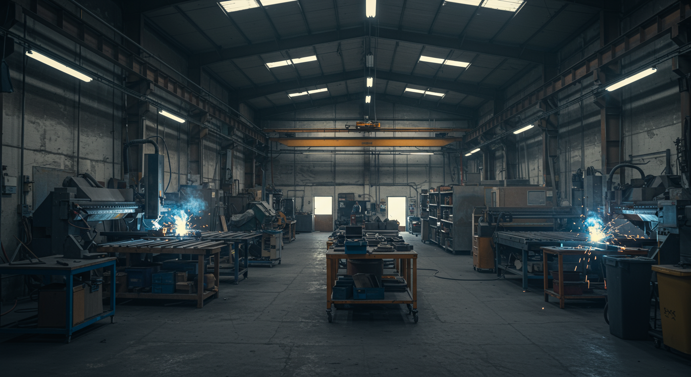 Fabrication shop with multiple active workstations