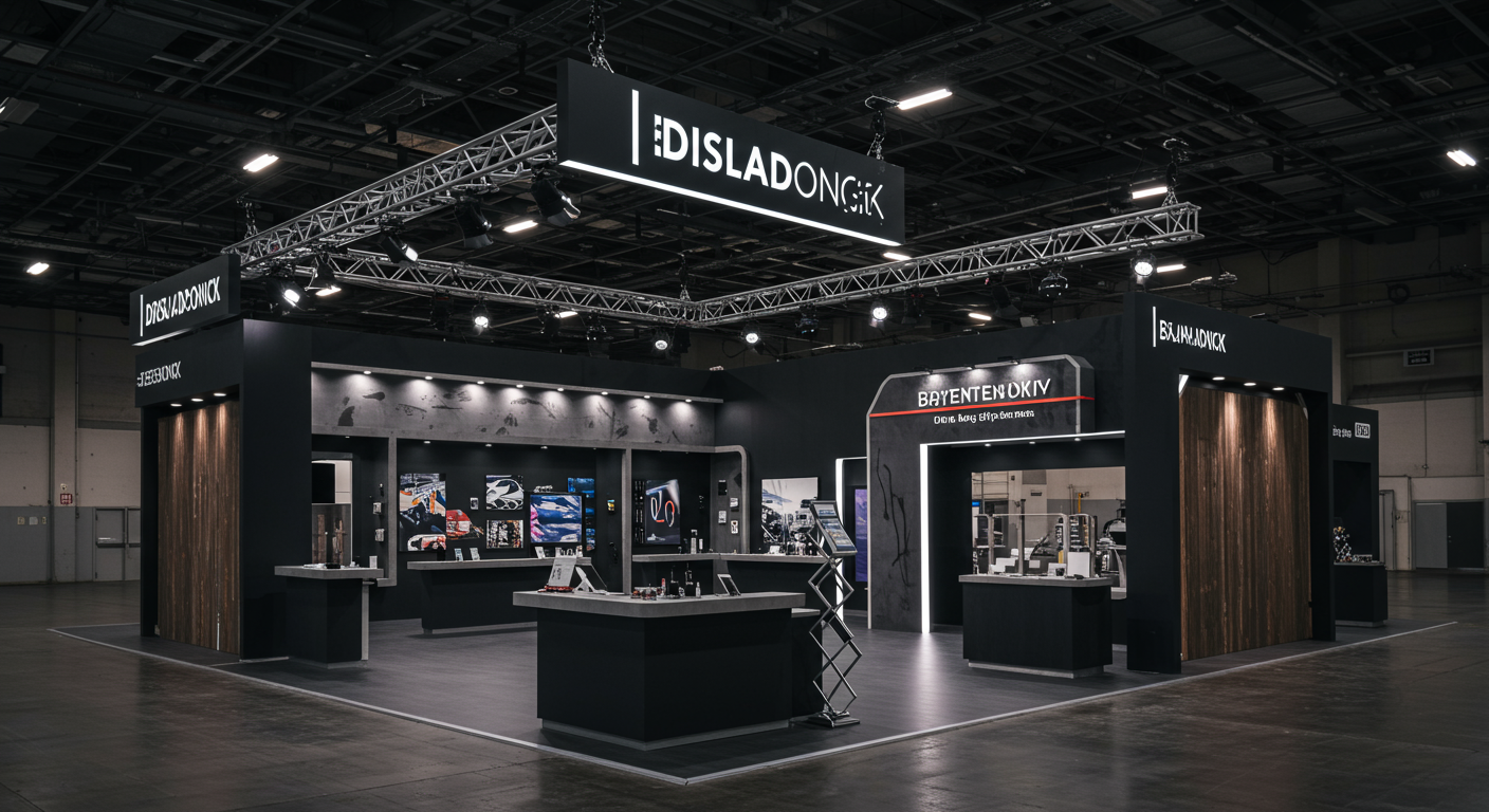 Custom trade show island exhibit on convention center floor