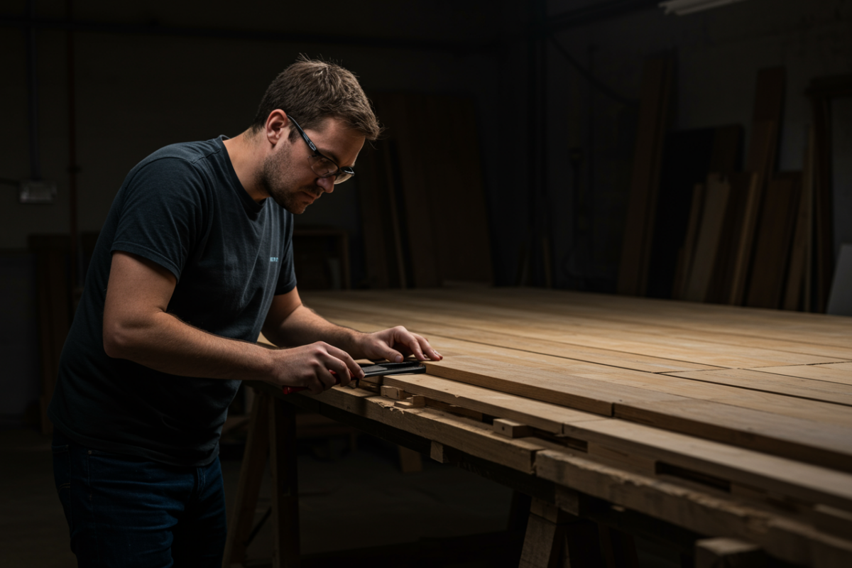 Scenic carpenter fitting precision wood joint