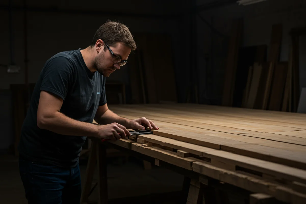 Scenic carpenter fitting precision wood joint