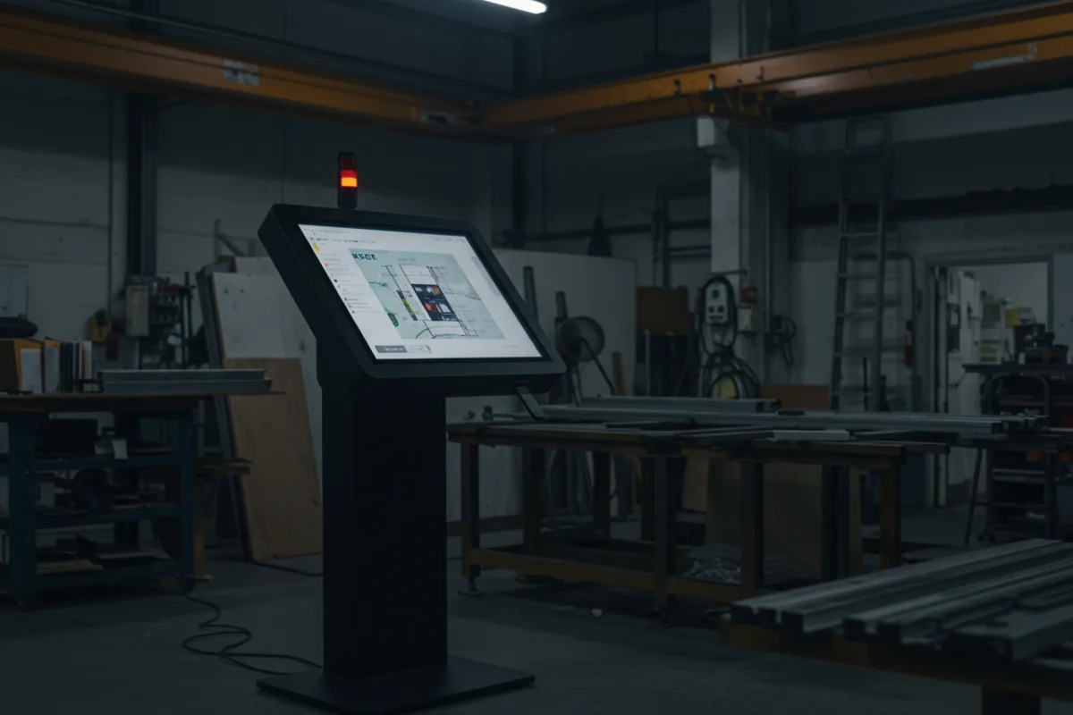 Touch screen kiosk prototype in fabrication shop