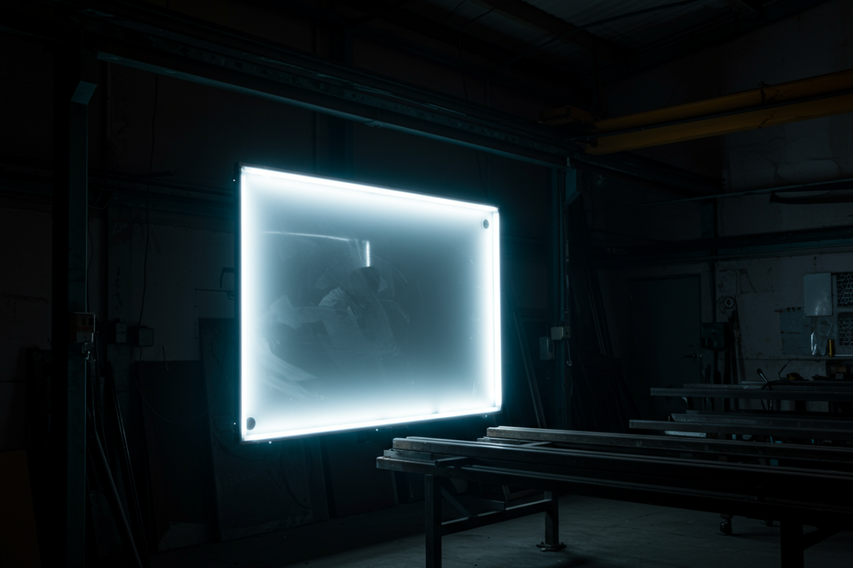 Backlit LED panel glowing through frosted acrylic