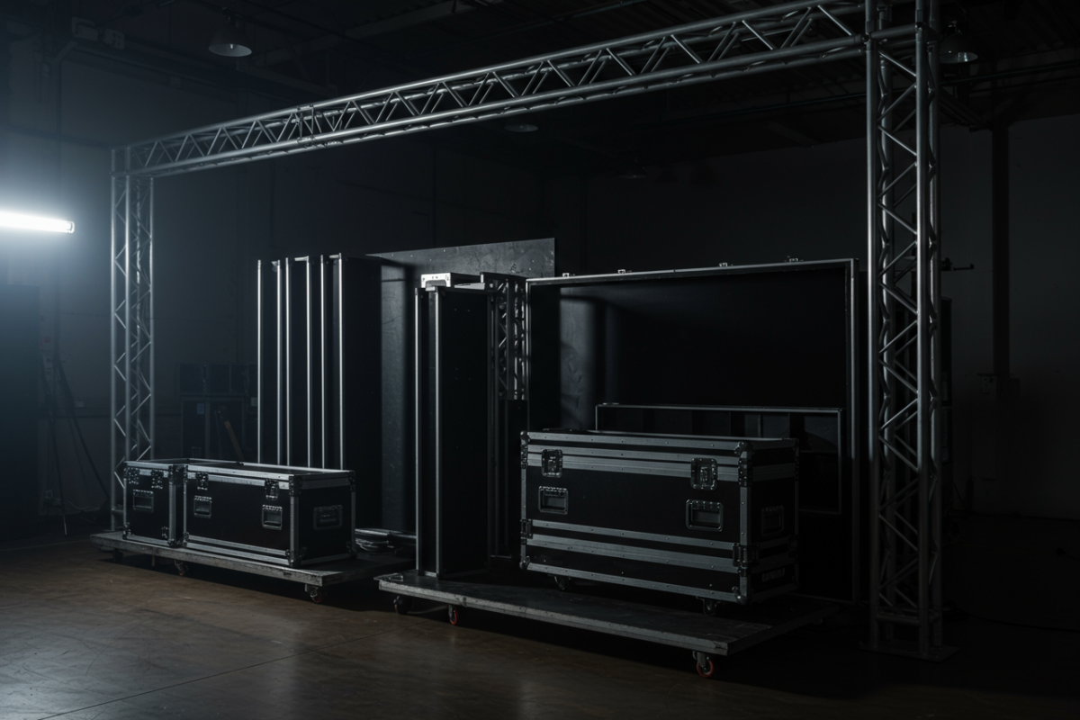 Road cases and portable pop-up components