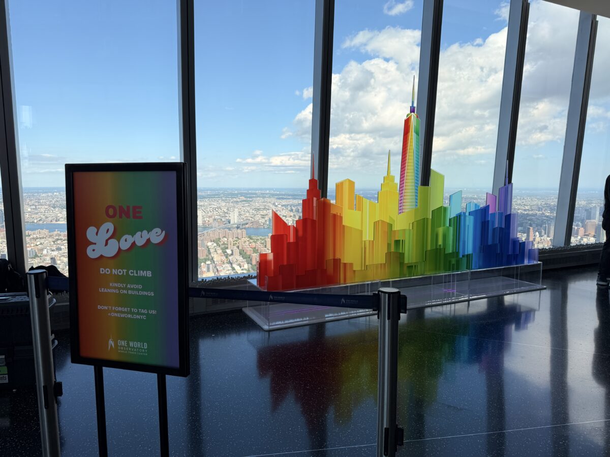 Close-up of the rainbow LED lighting on the One World Trade Center sculpture element